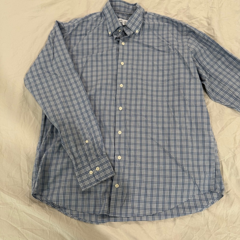 Peter Millar Button‎ Down Shirt Men’s XL • Blue Plaid 100% Cotton Long Sleeve